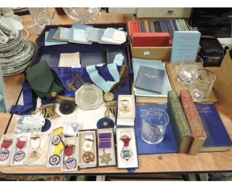 A large selection of Freemason ephemera and medals some silver and gilt