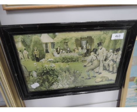 A vintage print depicting Victorian crown green bowling