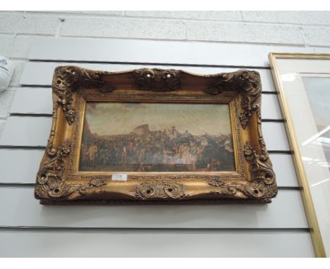 A vintage print on canvas with period plaster and gilt effect frame