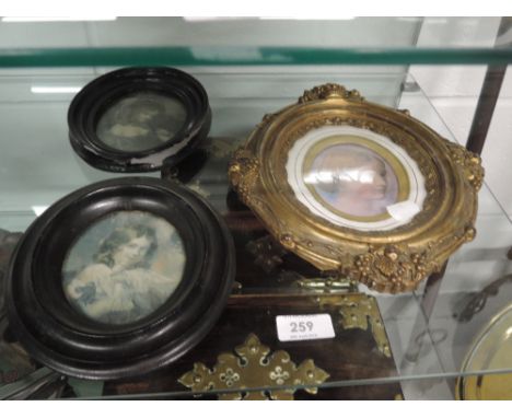 A selection of vintage miniature prints and original portrait in period frames 