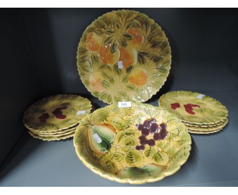 A selection of vintage French Sarreguemines Majolica ware plates, bowl, serving plate