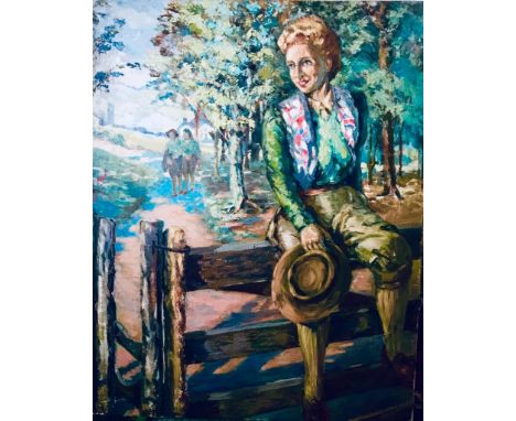 CHARLES HOLMES- THE WOMENS' LAND ARMY, PAIR OF OIL ON CANVAS, UNFRAMED, APPROXIMATELY 76cm x 60cm