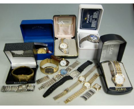 Five modern cased gents wristwatches to include; Pulsar, Accurist, Rotary etc; together with a small quantity of loose wristw