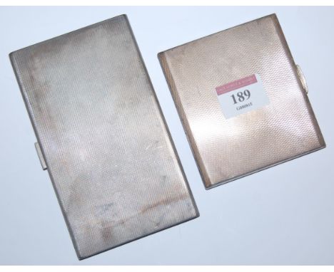 A mid-20th century silver pocket cigarette case with engine turned decoration, together with one other continental silver exa