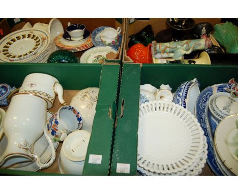 Six boxes of mixed chinawares to include; part T Goode & Co tea service, Blue Mountain deer, transfer printed blue and white 