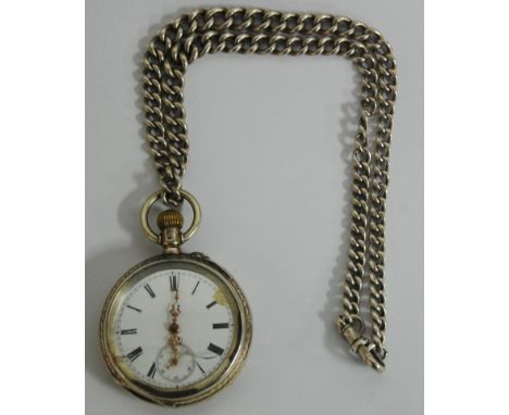 An early 20th century continental silver cased open faced pocket watch, having a white enamel dial with subsidiary seconds di