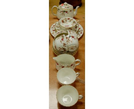 A Mintons 6 place setting tea service in the Ancestral pattern, teapot a/f