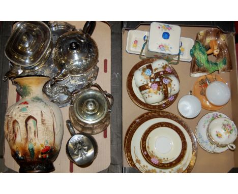 Two boxes of miscellaneous wares to include; silver plated teawares, Limoges part tea service etc 