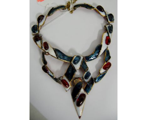 An early 20th century French enamel and semi-precious gem set designed necklace by Andre Bazot A/F