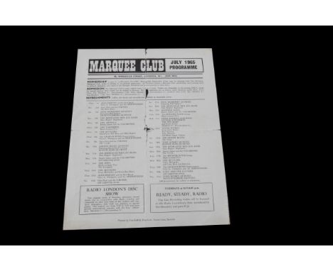 Marquee Club, original double sided sheet programme of events for July 1965, artists mentioned include The Animals, The Who, 