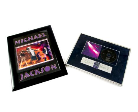 Michael Jackson/Queen, a framed and glazed printed collage of Michael Jackson with a signature and COA (390mm x 490mm) togeth