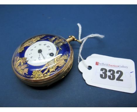 A Continental Automaton Repeater Pocketwatch, the dial with Arabic numerals, within blue enamel frame, applied with two class