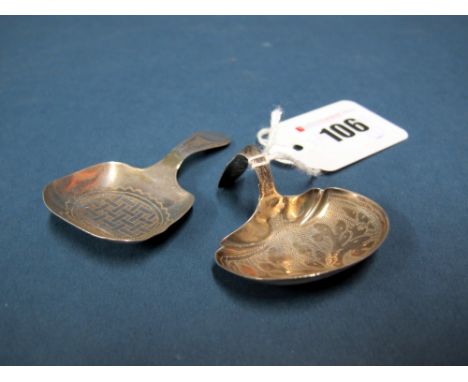 A Hallmarked Silver Caddy Spoon, Birmingham 1835(?), with shaped bowl; Together with Another Caddy Spoon, with rounded rectan