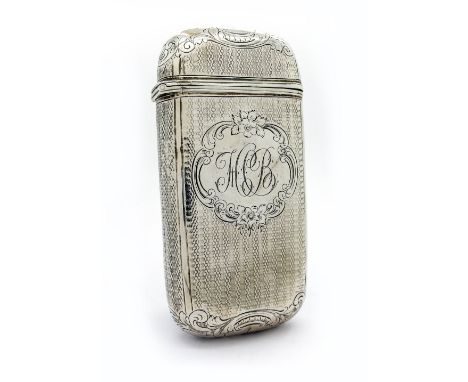 A Hallmarked Silver Cigar Case, Nathaniel Mills, Birmingham 1850, of rounded rectangular form, allover engine turned, initial