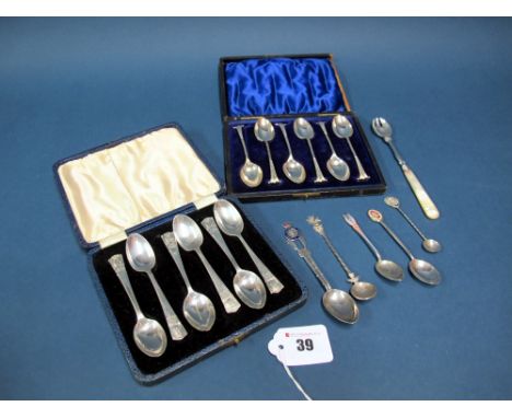 A Set of Six Hallmarked Silver Teaspoons, WJH, Birmingham 1894, each with twisted handle, in a fitted case (damaged); Togethe