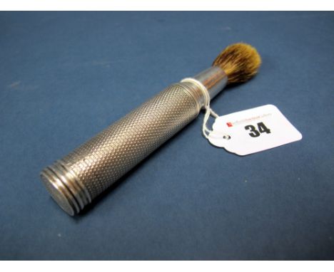 A Hallmarked Silver Shaving Brush, TW, London 1875, allover engine turned, initialled. 