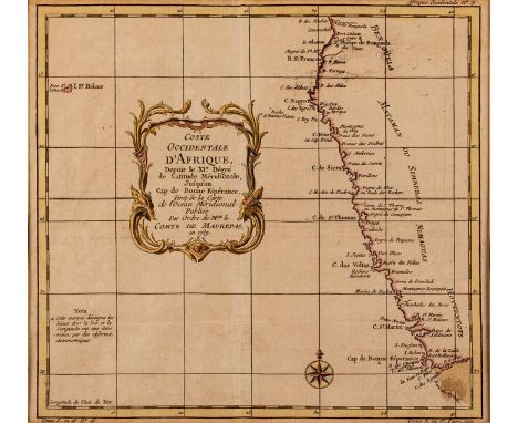 Jacques Nicolas Bellin COSTE OCCIDENTALE D’AFRIQUE Paris, 1757 Copperplate, hand coloured, ‘Afrique Occidentale No. 3’ in upp