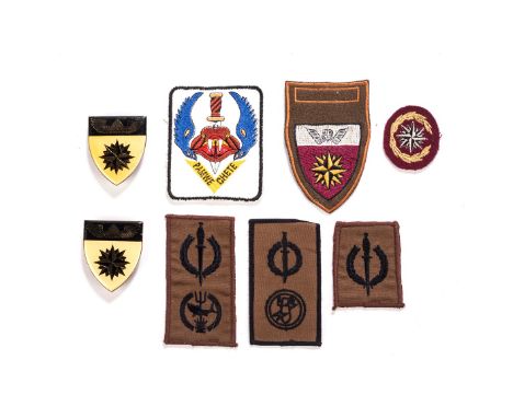 EIGHT REPLICA SOUTH AFRICAN RECONNAISSANCE COMMANDO BADGES Comprising three flashes, three nutria operator badges, one beret 