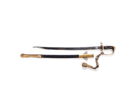 A SWEDISH POLICE SWORD, CIRCA 1900 With original sword knot and brass-mounted scabbard; And a Swedish Police Helmet, with lin