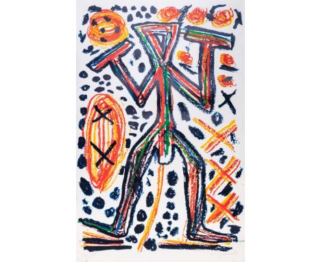 A.R. Penck ( -) STICK FIGURE signed and editioned 34/50 lithograph printed in colours 250 by 130cm SYMBOLS AND NEO-EXPRESSION