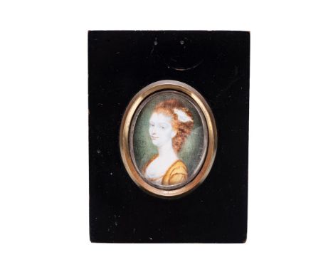 A MINIATURE PORTRAIT PAINTING ON IVORY BY JOHN SPRIGGER, 1788 NOT SUITABLE FOR EXPORTOval, depicting a red-haired lady in an 