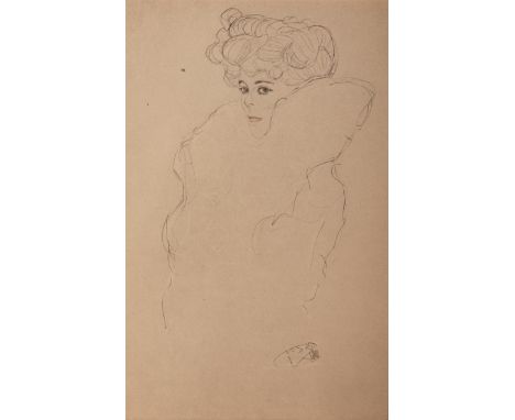 Gustav Klimt (Austrian 1862-1918) PORTRATSKIZZE: DAME MIT BOA signed in the plate collotype 49 by 32cm PORTRÄTSKIZZE: DAME MI