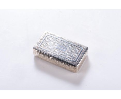 A GEORGE IV SILVER SNUFF BOX, LEADSAM AND VALE, BIRMINGHAM, 1824 Rectangular, the hinged engraved cover centred by a cartouch