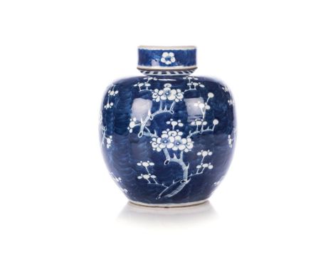 A CHINESE BLUE AND WHITE ‘HAWTHORN’ PATTERN GINGER JAR, QING DYNASTY, LATE 19TH CENTURY The ovoid body boldly painted with sp