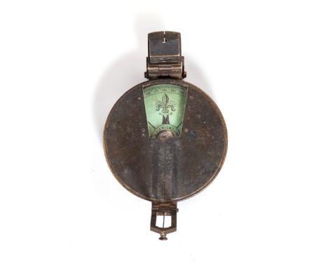AN ANGLO-BOER WAR PERIOD COMPASS, MANUFACTURED BY J. HICKS, 8 HATTON GARDENS, LONDON British made, brass-cased, paper inner m