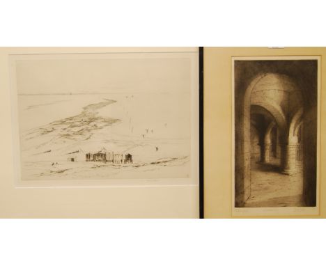 Frank Short (1857-1945) - Gypsy caravans in a landscape, etching, signed in pencil to the margin, 24 x 34.5cm; and one other 