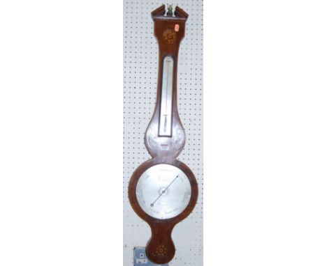 A 19th century mahogany conch-shell inlaid and further strung two-dial wheel barometer, the dial signed G. Medici &amp; Co So