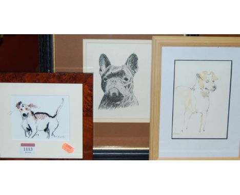 K. Brooks - Dog study, mixed media, 9 x 11cm; and two others by the artist (3)