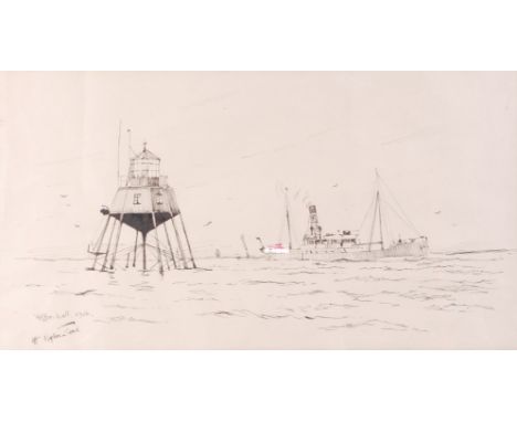 William Minshall Birchall, (1884-1941), Off Maplin Sand, ink sketch, signed, titled and dated 1926 lower left, 26 x 47.5cm.Co