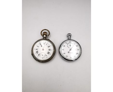 A Victorian white metal Remontoir 10 rubis pocket watch with white enamel dial and black roman numerals along with a Seikosha
