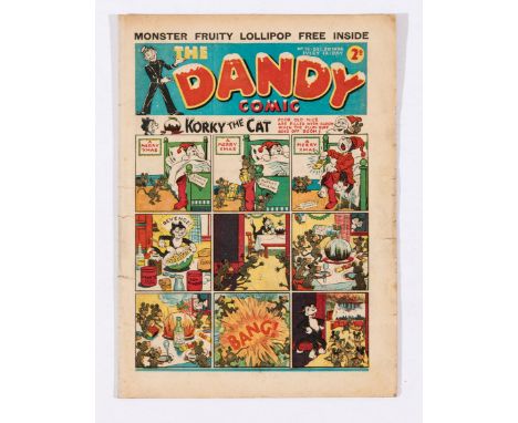 Dandy 53 (1938). First snow-capped Merry Xmas cover with ad for first Dandy annual. Good colours, some horizontal spine tears