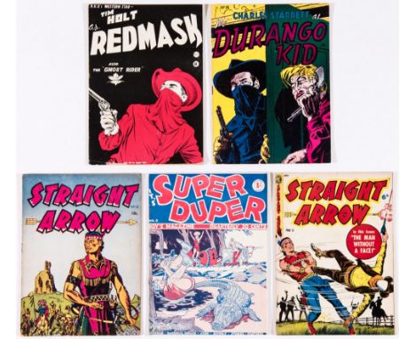 Cartoon Art Ltd Cowboys + (1950s). Red Mask 1, (detached cover), Durango Kid 18, Straight Arrow 18, 23, Super-Duper 9. Rusty 