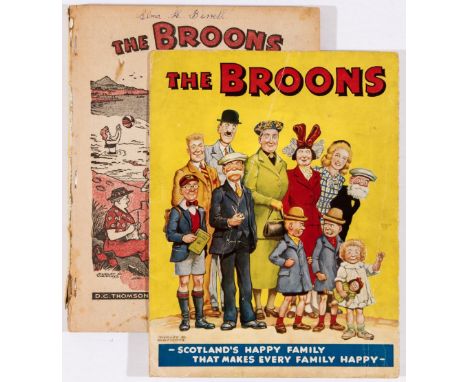 Broons Book (1950) Scotland's happy family cover portrait. Front cover detached, lower spine ½" missing. Light tan pages [gd]