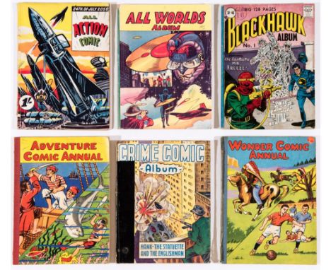 Comic Albums by A Moring/Strato/R Edwards (1950s-60s). All Action Comic [gd], All Worlds, Blackhawk 1, Crime Comic, Adventure