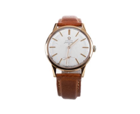 GENTLEMAN'S OMEGA SEAMASTER 30 GOLD PLATED MANUAL WIND WRIST WATCH, the round white dial with applied baton hour markers, sub