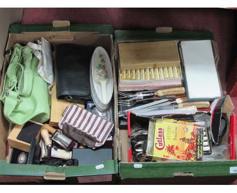 Fish - Knife Forks, horn handled carving knife fork, cutlery etc. Ladies bags, Past Times posy place card holders, etc:- Two 