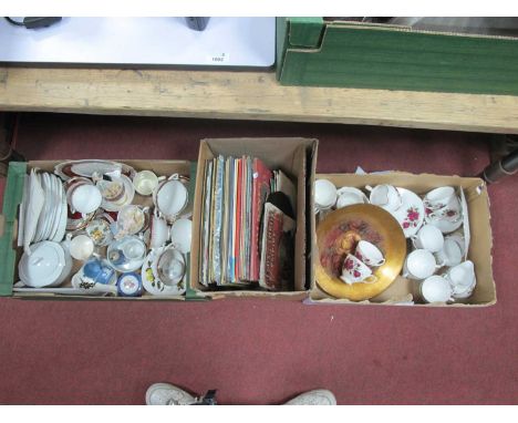 Colclough, Stafford and Other Tea Ware, glass fruit bowl, collectors plates, records, etc:- Three Boxes.