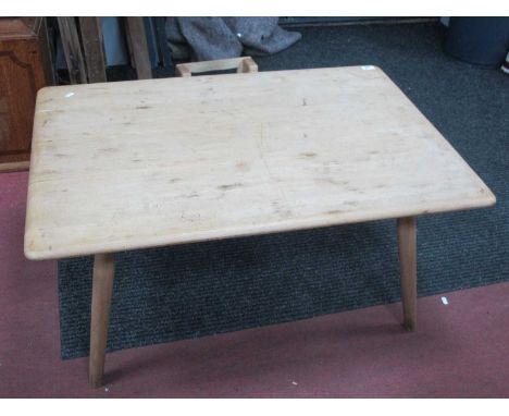 Ercol Light Wood Coffee Table, with splayed legs, united by rail undershelf, 99 x 69cm