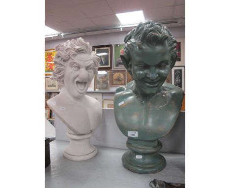 Marble Effect Novelty Table Light as a Grotesque Male Bust, 51cm high, earlier plaster smiling bust (dam).