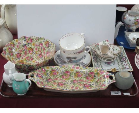 Royal Winton 'Summertime' Elongated Dish and Octagonal Bowl. Worcester breakfast cups and saucers. Emma Bridgewater cream jug