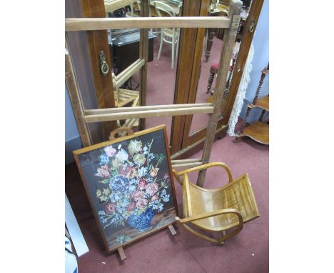 Pine Folding Clothes Airer, firescreen, small child's rocking chair (3).