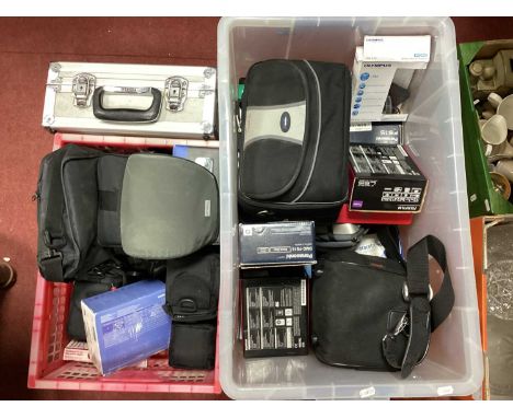 Cameras - Lumix, Fuji Film, Hitachi, Olympus, etc, accessories, other devices, metal carry case:- Two Boxes.