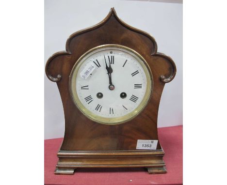 Early XX Century Mahogany Cased Mantle Clock, with black Roman numerals to white enamel dial, 28.5cm high.