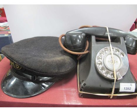 (Aberdeen) Black Peak Cap 'AHB' in Gilt Braid. Ericsson black anvil telephone (2).