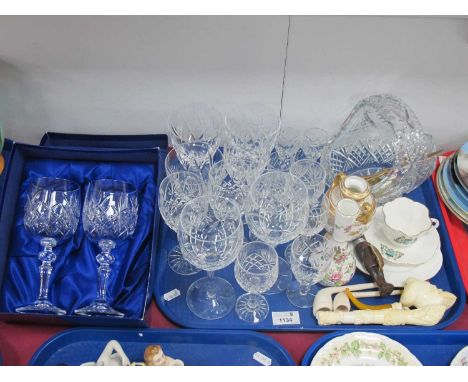 Royal Doulton paor of wine glasses boxed, two other Doulton wine, three Stuart goblets, three Tutbury wine, other glassware, 