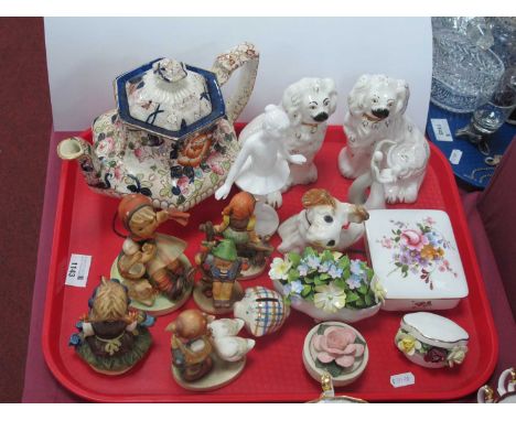 Goebel Figurines, "The Botanist" and Other Figurines, XIX Century tea pot, pair of Beswick spaniels, etc:- One Tray.
